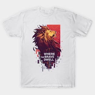 Where the Brave Dwell - Geometric Lion - Fantasy T-Shirt